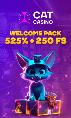 Приветственный пакет бонусов 525% + 250 FS в Cat casino
